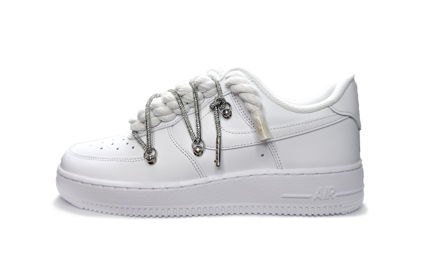 Nike Air Force 1 Low White Double Rope Laces White Silver