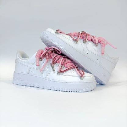 Nike Air Force 1 Low White Double Rope Laces Glitter Pink