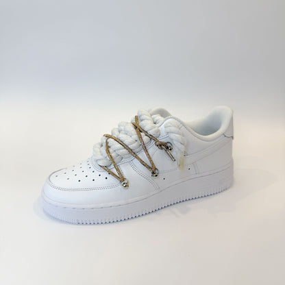 Nike Air Force 1 Low White Double Rope Laces White Gold