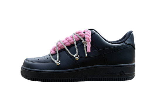 Nike Air Force 1 Low Black Double Pink Rope Laces White Silver