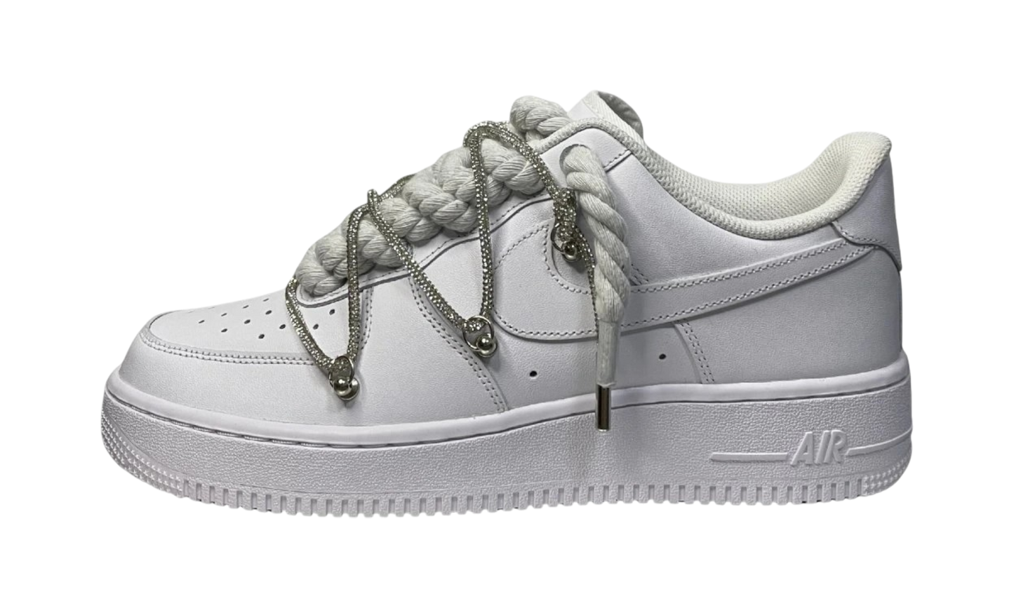Nike Air Force 1 Low White Double Rope Laces White Silver