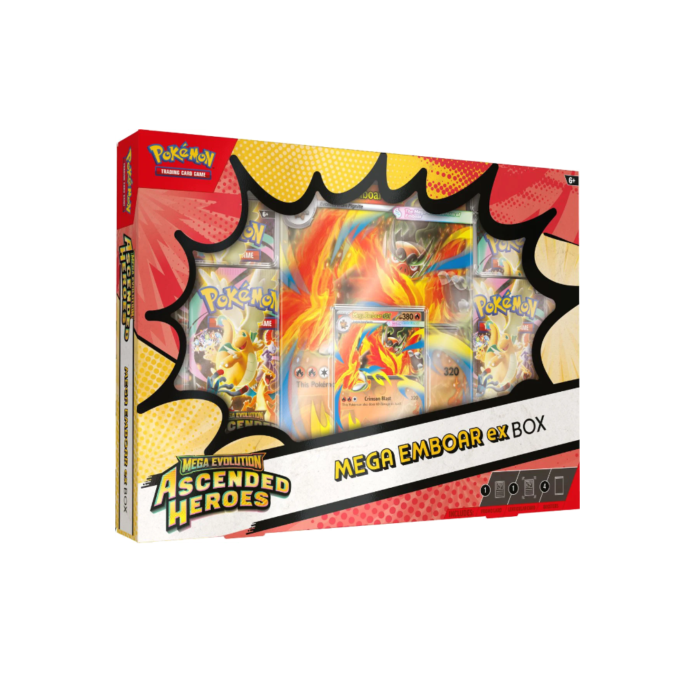Pokémon Ascended Heroes Mega Emboar ex Box s Fire-type Mega Evolution v plameňoch
