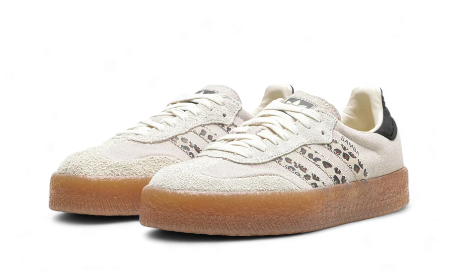 Tenisky adidas Samba bežové s detailmi leoparda, pohľad z predu