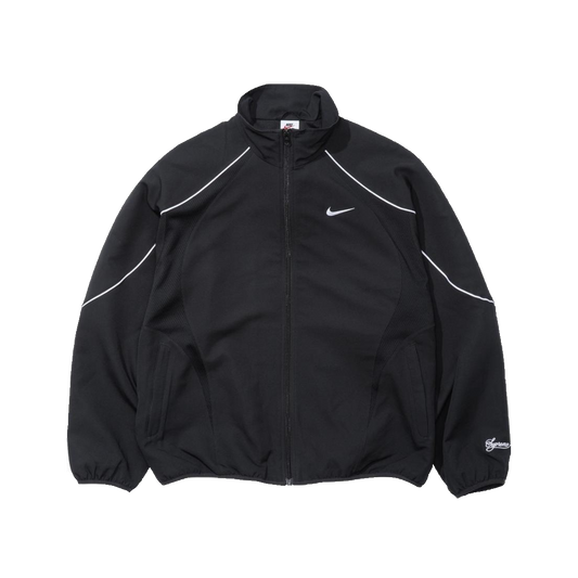 Supreme Nike Track Jacket SS25 Black HF9622-010 - čierna športová bunda s Nike Swoosh logom, predný zips, oversized strih