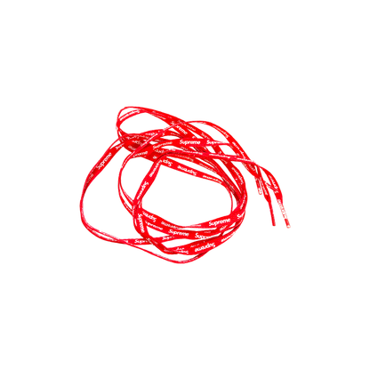 Supreme šnúrky červené s logom rozložené
