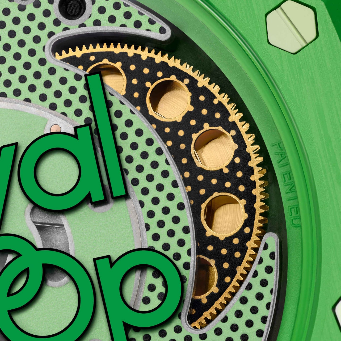 Swatch x Audemars Piguet Royal Pop Green Eight SSX03G100N octagonálny korpus detail