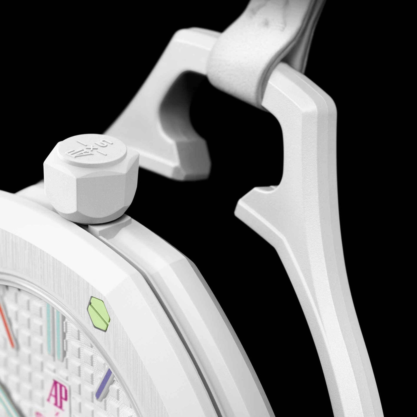 Swatch x Audemars Piguet Royal Pop Huit Blanc SSX03W100N farebné bodky detail