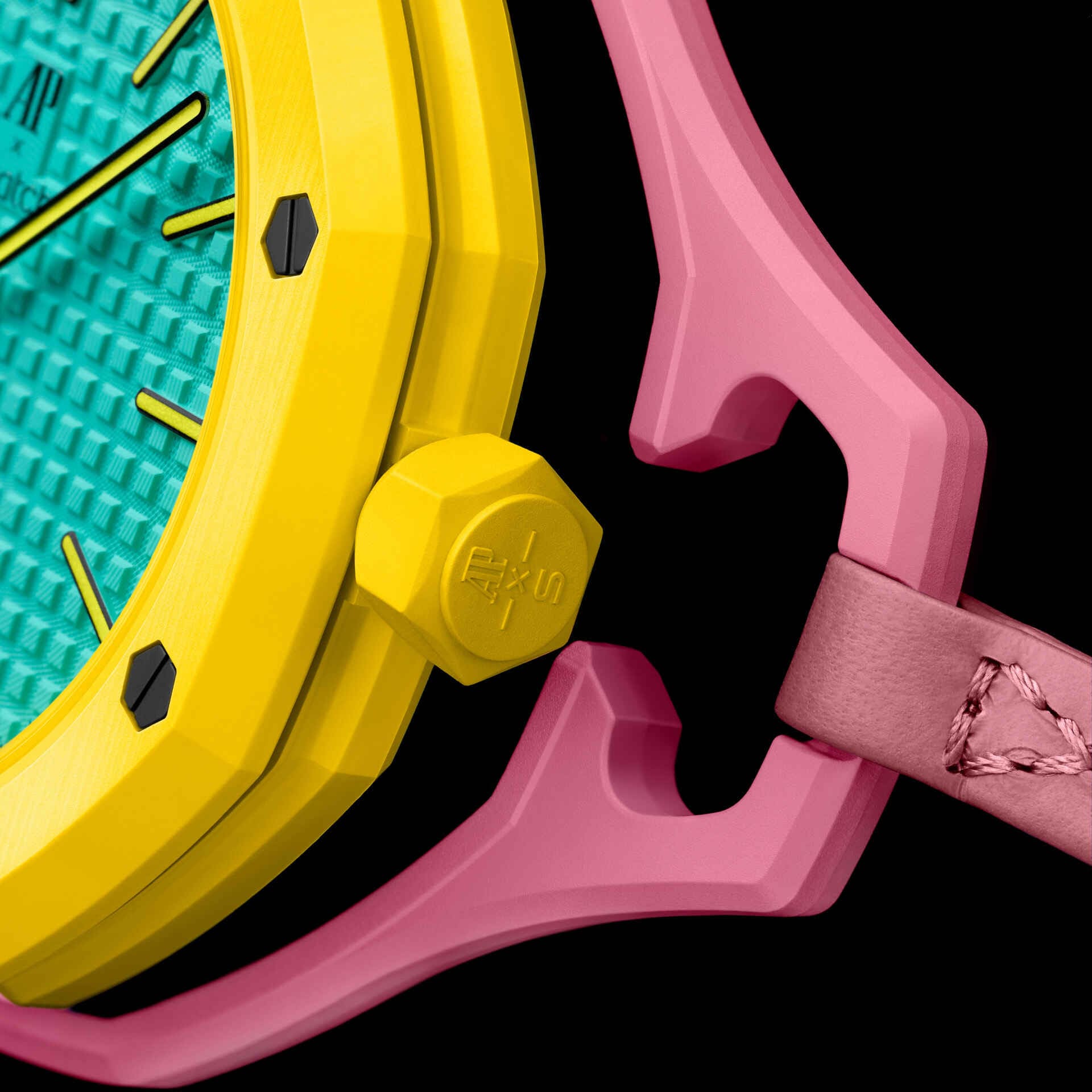 Swatch x Audemars Piguet Royal Pop Savonnette Otg Roz SSX03J100N žltý korpus detail