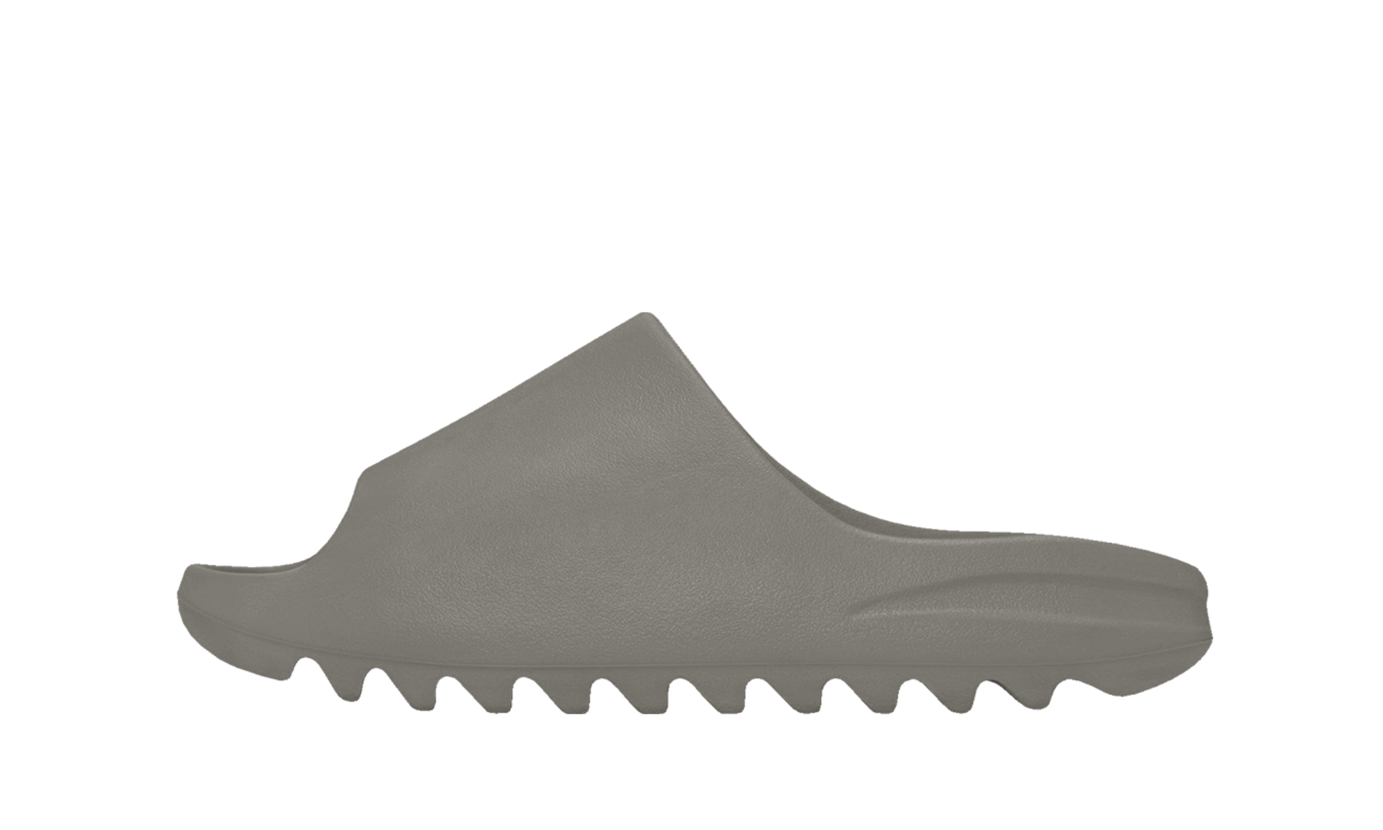 Šľapky Yeezy Slide sivé bez adidasu, pohľad z boku