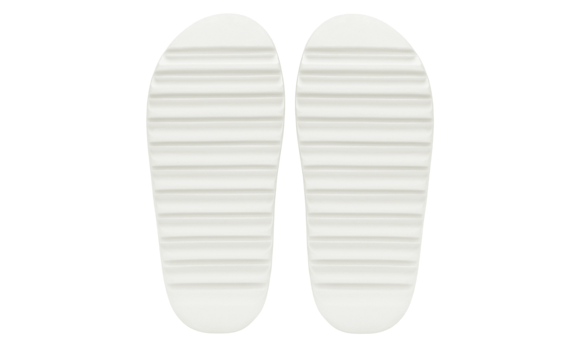 Šľapky Yeezy Slide biele bez adidasu, pohľad zo spodu