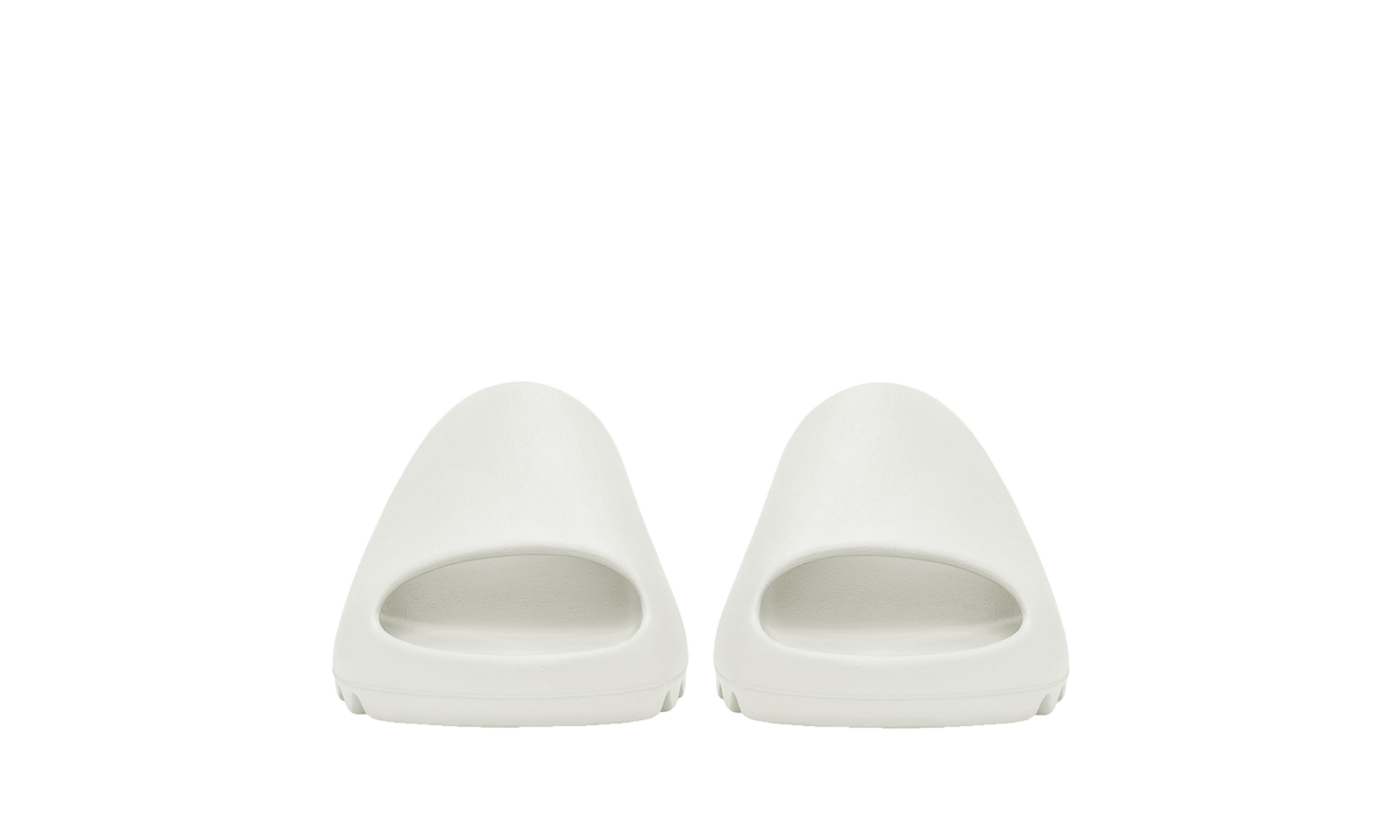 Šľapky Yeezy Slide biele bez adidasu, pohľad z predu