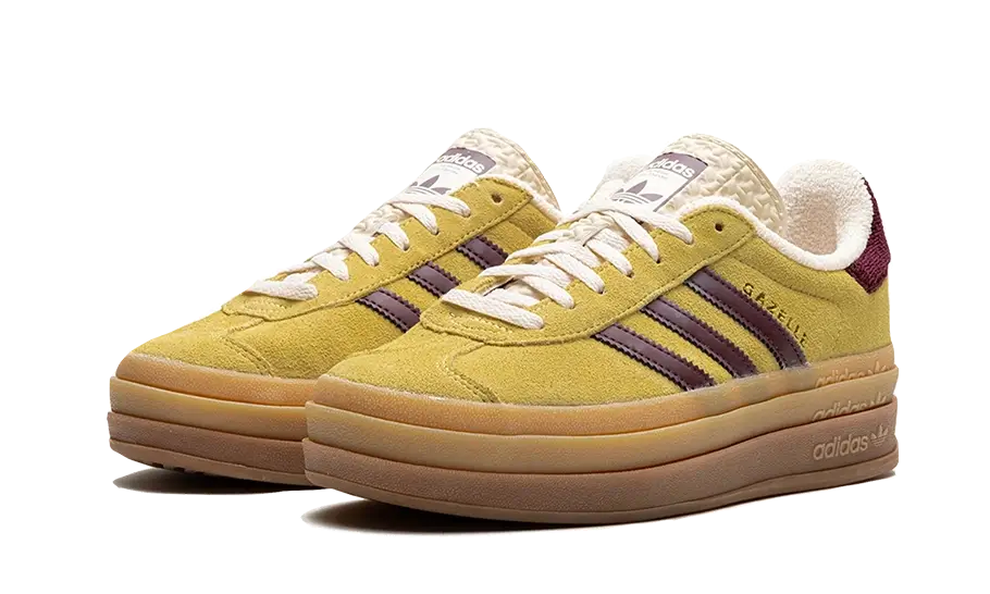 Tenisky adidas Gazelle Bold žlto-bordové, pohľad z predu