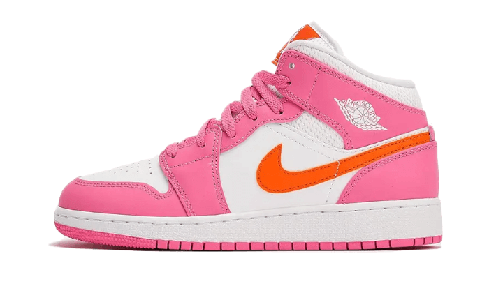 Tenisky Air Jordan 1 Mid ružovo-bielo-oranžové, pohľad z boku