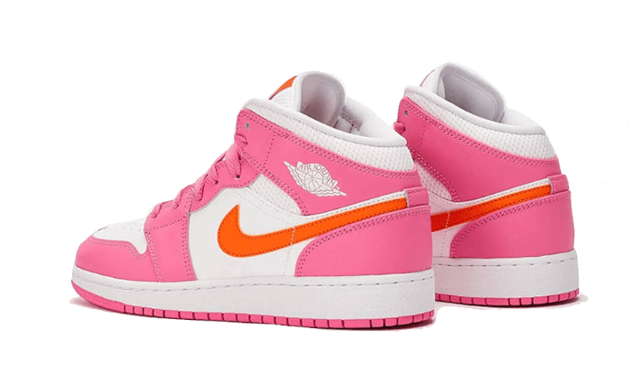 Tenisky Air Jordan 1 Mid ružovo-bielo-oranžové, pohľad zo zadu