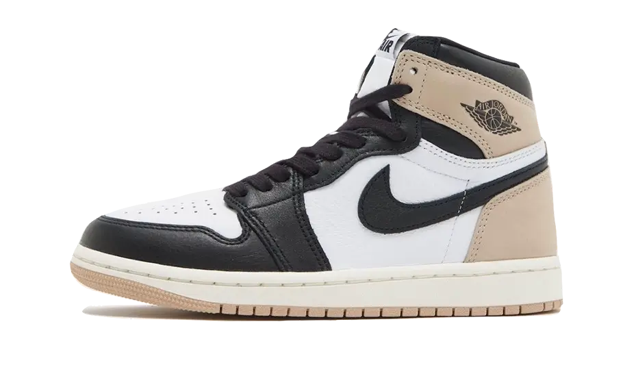 Tenisky Air Jordan 1 vysoké hnedo-bielo-čierne, pohľad z boku