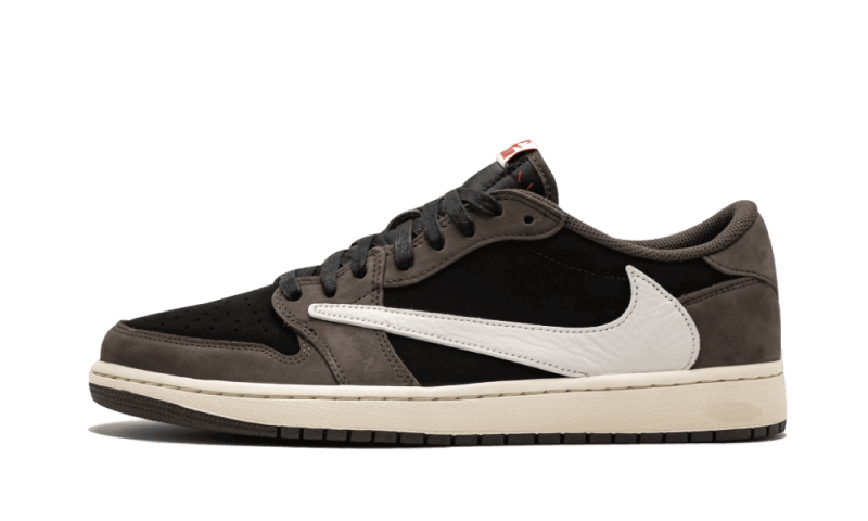 Air Jordan 1 Low Travis Scott čierno hnedé tenisky s obráteným Swooshom, pohľad z boku