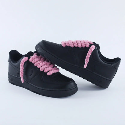 Nike Air Force 1 Low Black - Ružové Rope Šnúrky