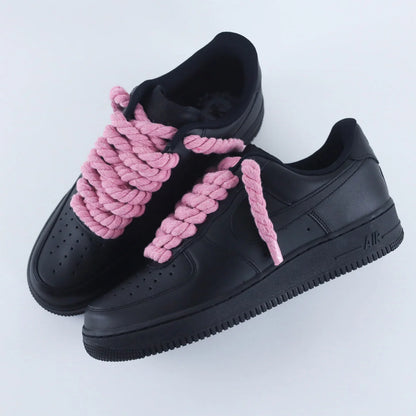 Nike Air Force 1 Low Black - Ružové Rope Šnúrky
