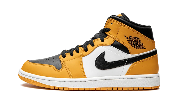 Tenisky Air Jordan 1 Mid TAXI žlto-čierno-biele, pohľad z boku