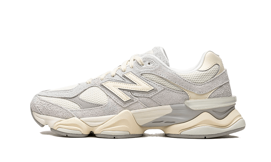 New Balance 9060 Quartz Grey sivo biele tenisky so semišovými prekrytiami, pohľad z boku