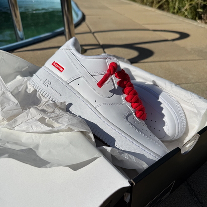 Nike Air Force 1 Low Supreme White - Červené Rope Šnúrky